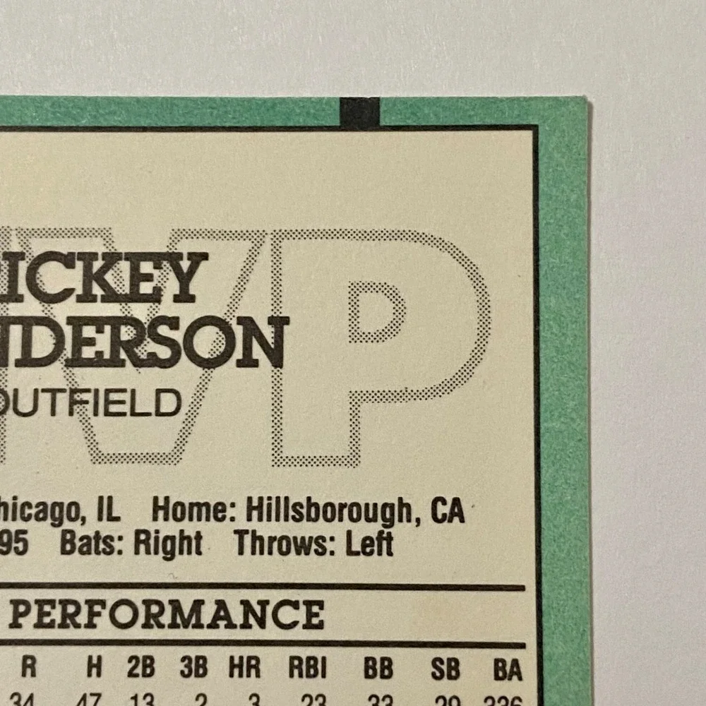 Vintage Donruss Leaf MVP 1990 Rickey Henderson Error ( INC no . ) MLB Card #387